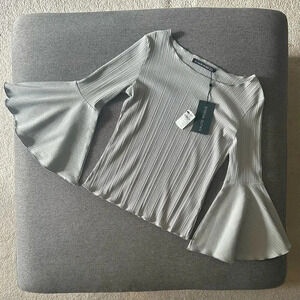 Haute Rogue Gray Bell Sleeve Blouse Top Large NWT